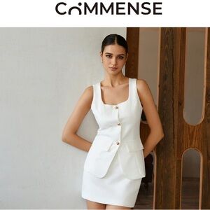 Commense White Sleeveless Top and Skirt Set